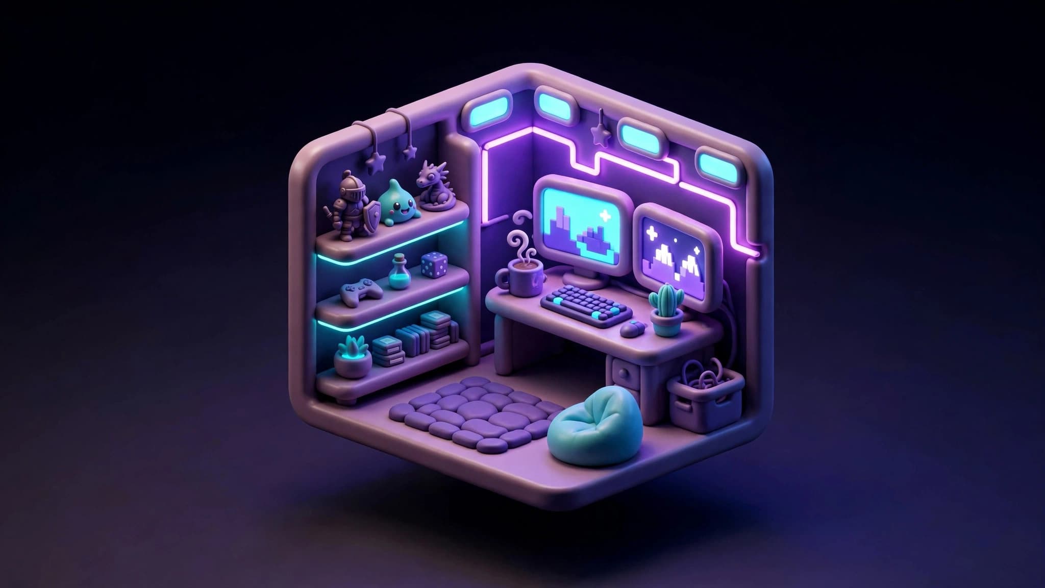 Isometric Gaming Room — Cozy 3D Diorama Render
