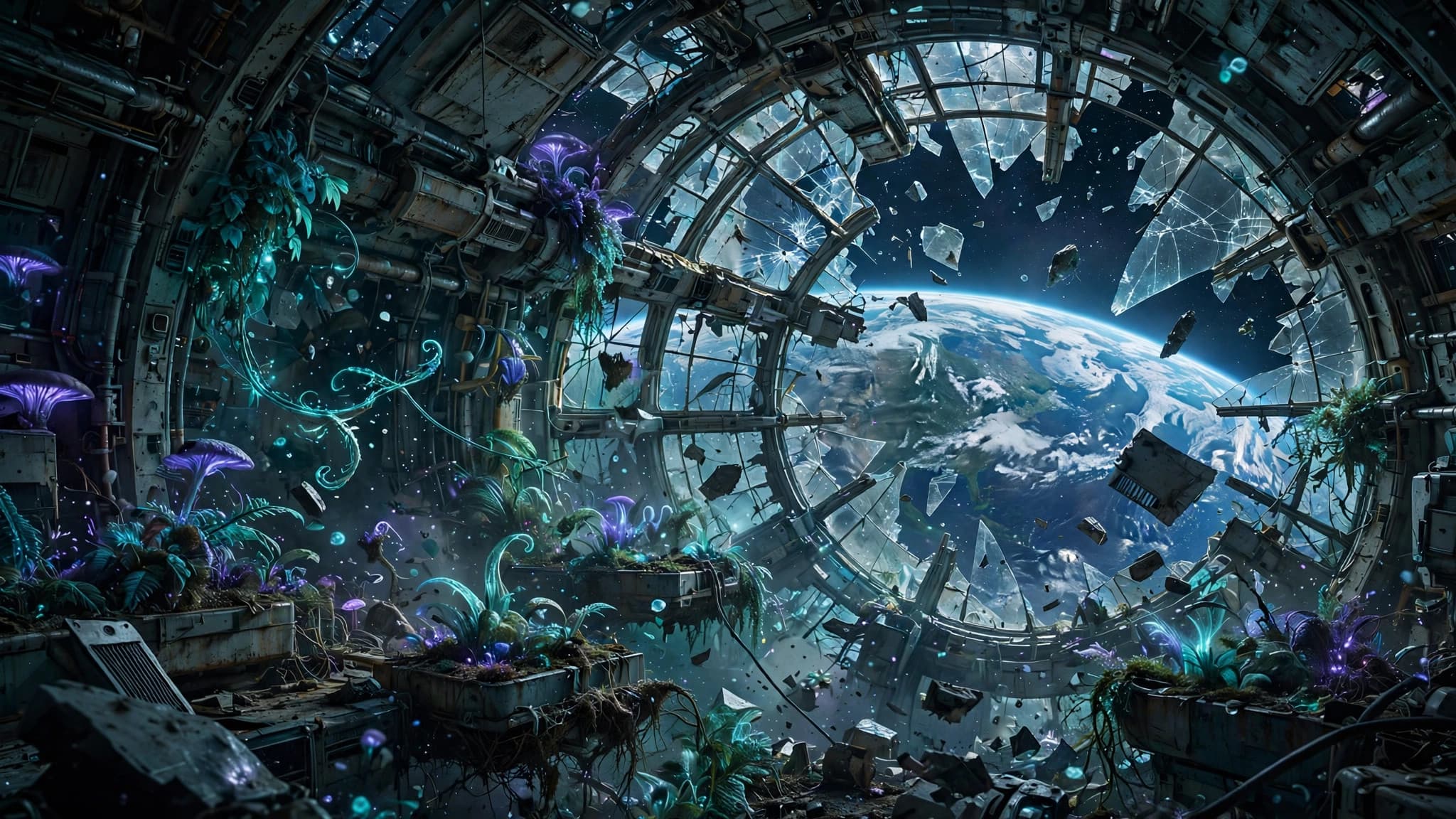 Abandoned Orbital Station Greenhouse in Deep Space