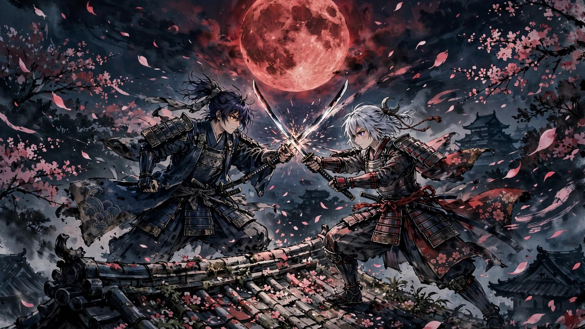 Crimson Moon Samurai Duel — Original Anime Art