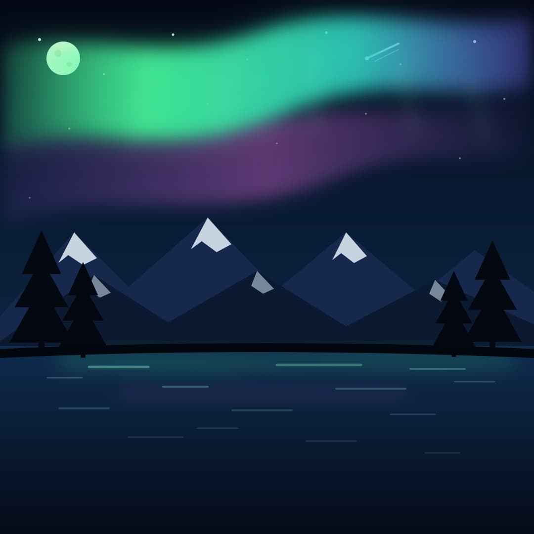 Aurora Mountains Lake — Northern Lights Vector Illustration