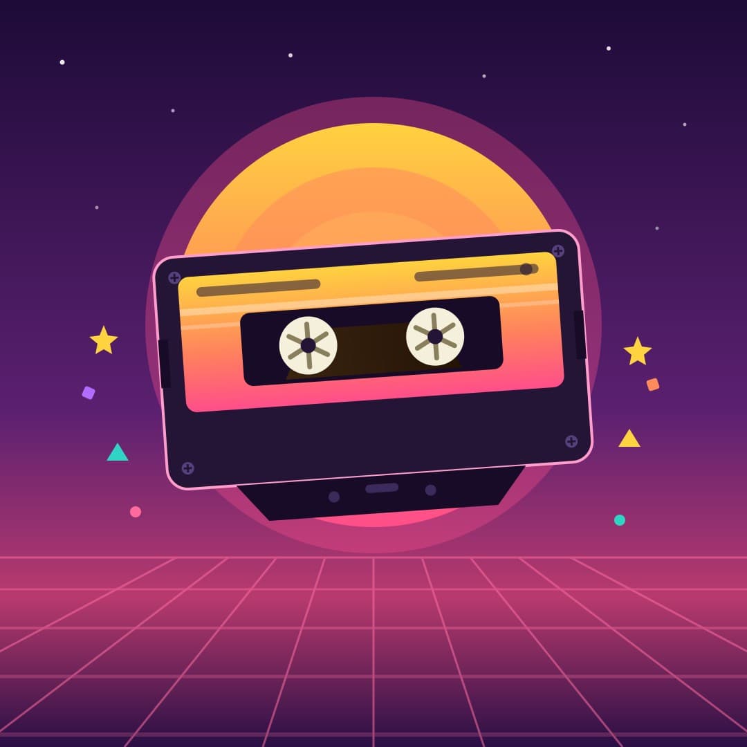 Retro Cassette — Synthwave Mixtape Vector Illustration