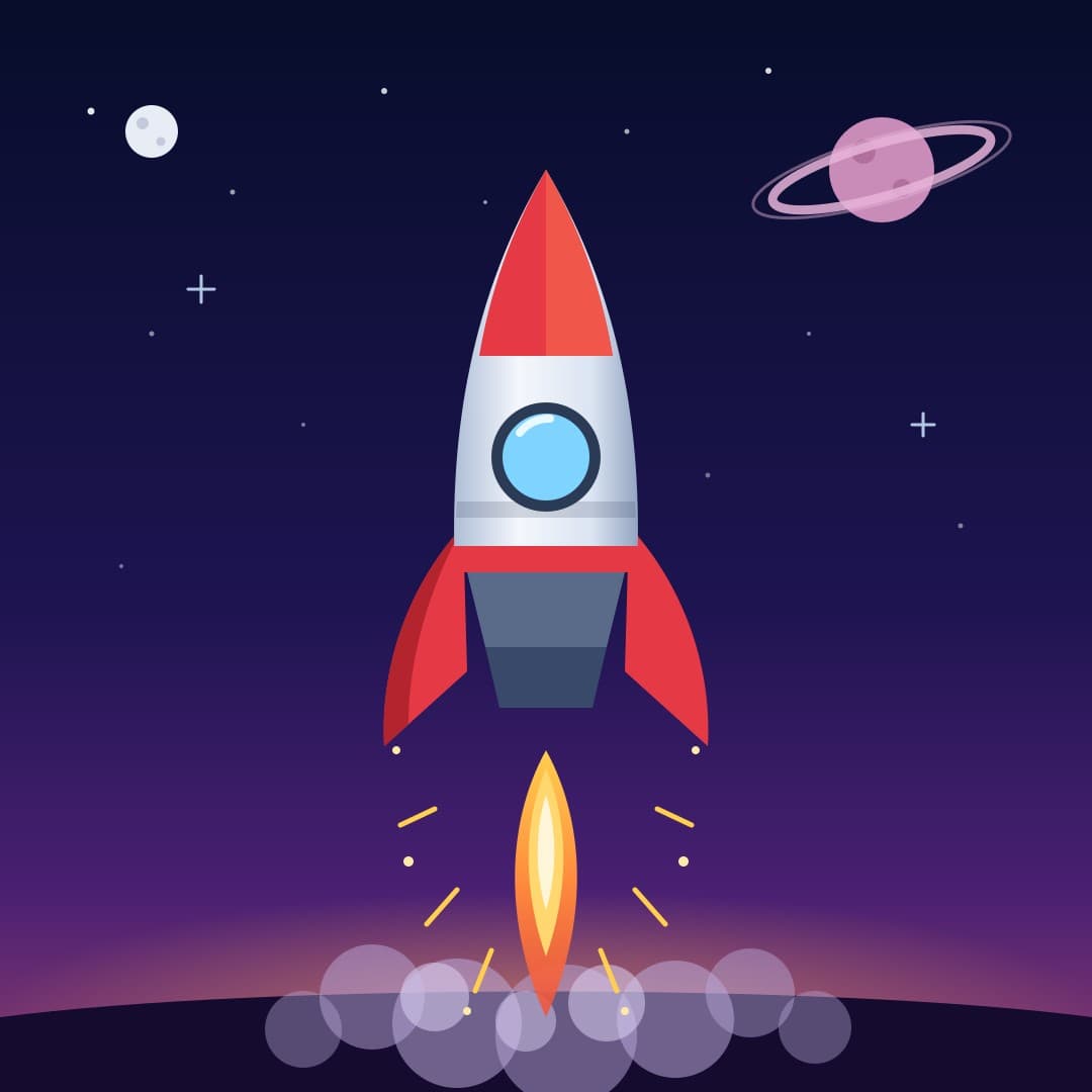 Space Rocket Launch — Retro Spaceship Vector Illustration