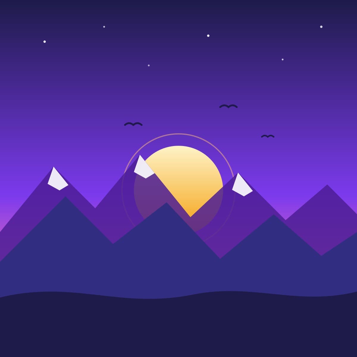 Minimal Mountain Dusk — Vector Landscape